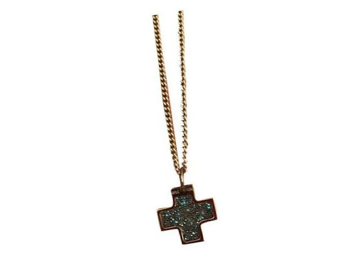 Collana Rebecca in acciaio con pendente a croce microstrass blu