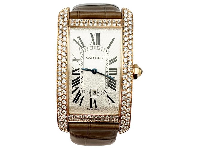 Relógio Cartier,"Tanque americano", Rosa ouro, diamantes. Ouro branco Ouro rosa  ref.288891