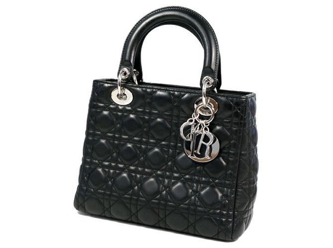 Dior Christian Christian Lady Cannage Damenhandtasche CAL44551 schwarz x silber Hardware Leder  ref.288896