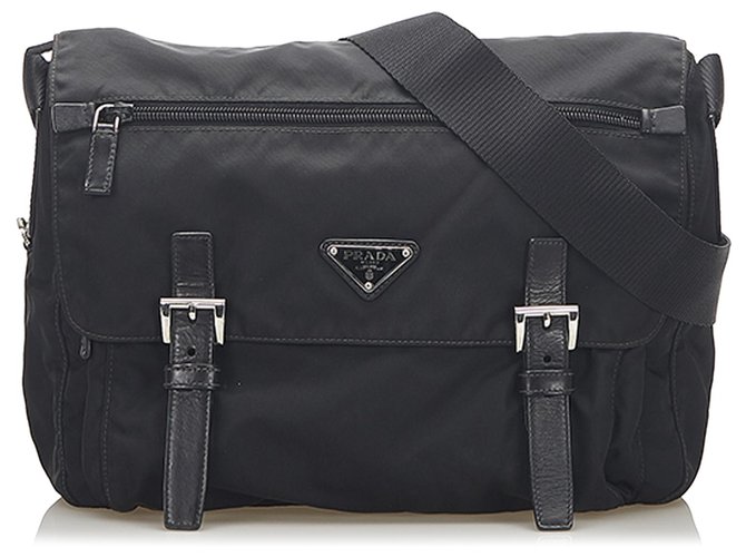 Prada Black Tessuto Crossbody Bag Leather Pony-style calfskin Nylon Cloth  ref.289162