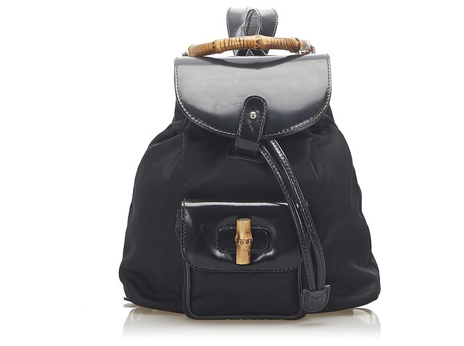 Gucci Black Bamboo Drawstring Leather Backpack Pony-style calfskin  ref.289173