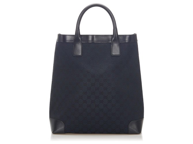 Gucci Black GG Canvas Tote Bag Leather Cloth Pony-style calfskin Cloth  ref.289188