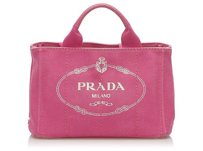 Bolso satchel de lona con logo rosa Canapa de Prada Lienzo Paño  ref.289193