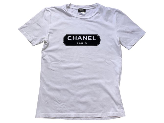 Chanel T shirt Black White Cotton Lambskin  - Joli Closet