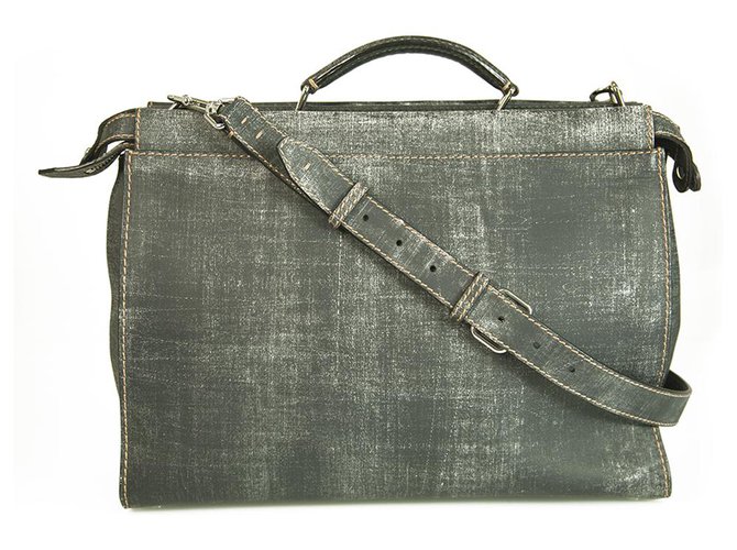Fendi Peekaboo Gray Burnished Leather Tote Extra Large Handbag Grey  ref.289234