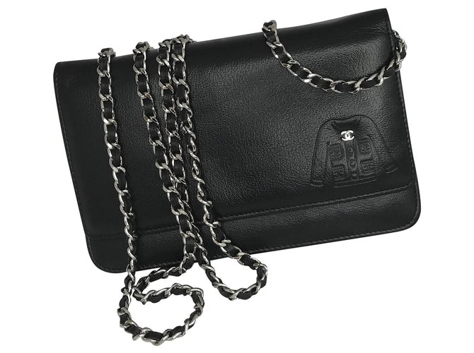 Wallet On Chain Chanel Portafoglio WOC da collezione su borsa a catena Nero Pelle  ref.289268