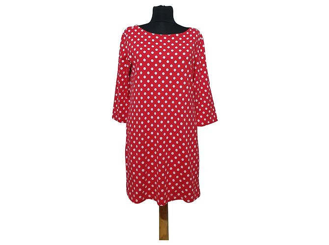 Marimekko Kleid mit Polka Dots Rot Weiß Baumwolle