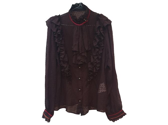 Etro camicia seta pois boho chic Marrone Rosso