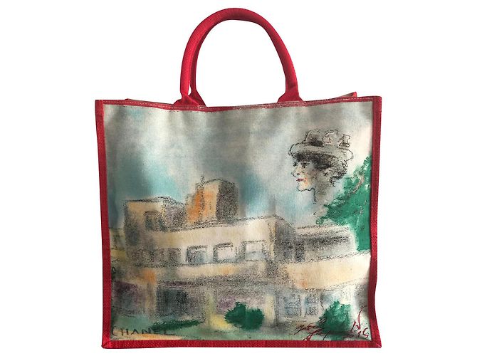 Chanel Totes Rosso Beige Tela