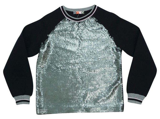 Msgm Sweaters Black Silvery Cotton Polyester  ref.289417