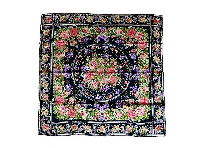 Foulard Nina Ricci in seta nero con motivo floreale e perle Rosa Bianco Rosso Verde oliva Pesca Lavanda Verde scuro