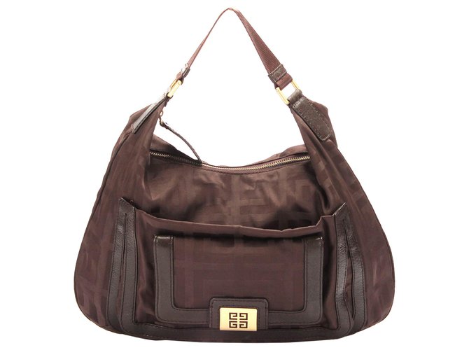 Givenchy Brown Nylon Shoulder Bag Leather Pony-style calfskin Cloth  ref.289470