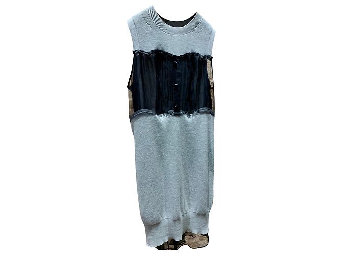 Sacai Weites Kleid Schwarz Grau Baumwolle M