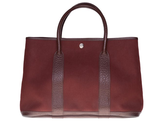 Hermes Garden Party 30, Canvas with Brown Leather and Strap