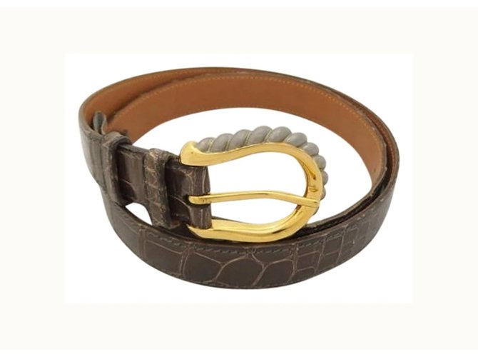 Hermès Crocodile H Belt (31"-34" waist)  Brown Leather  ref.289746