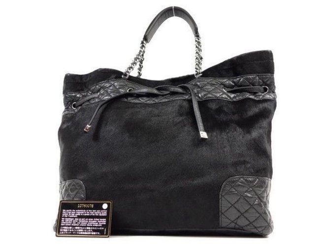 Chanel Quilted Lambskin Pony Hair Chain Tote Black  ref.289789