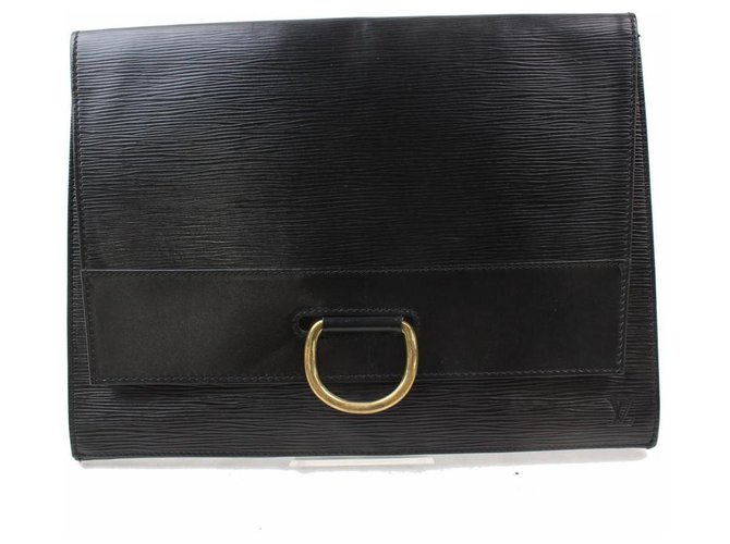 Louis Vuitton Iena Pochette Noir Ring Fold Bolso de mano de cuero negro  ref.289796