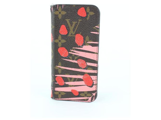 Louis Vuitton Iphone rosa con monogramma Jungle Dot Palm 6 Accessorio tecnico per custodia Folio Cover Case  ref.289807