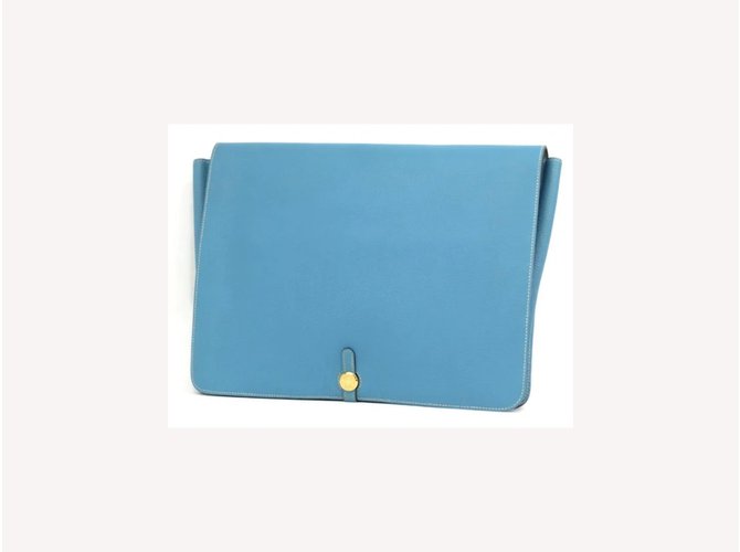 Hermès Jean Togo Extra Large Porte-documents Dogon Portfolio Blue Leather Clutch Azul Couro  ref.289811