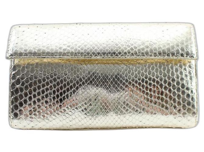 Nancy Gonzalez Gold Python Metallic Clutch Dourado