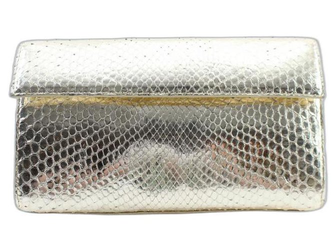 Nancy Gonzalez Gold Python Metallic Clutch Golden