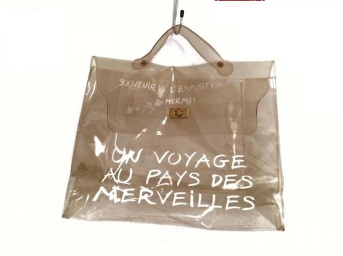 Recuerdo de Hermès Kelly 1997 Bolso satchel de vinilo transparente X blanco  ref.289961