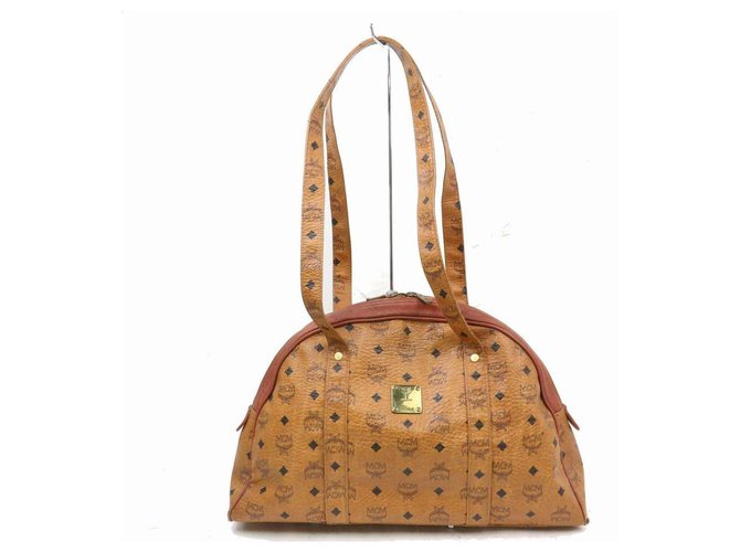 MCM Cognac Visetos Coated Canvas and Leather Dome Satchel MCM