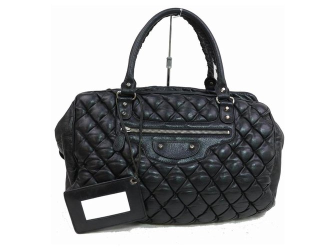 Balenciaga Quilted Boston Black Leather Satchel Metal ref.289989 