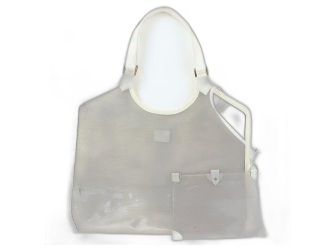 Louis Vuitton Klare durchscheinende Epi Baia Plage-Tasche mit Beutel Weiß  ref.290049