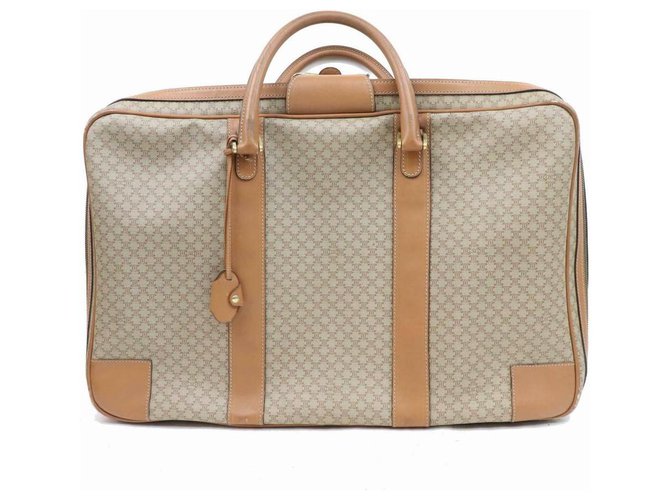 Céline Luggage Micro Gg Monogram Logo Suitcase Brown Coated Canvas Weekend/Travel Bag Leather Metal  ref.290209