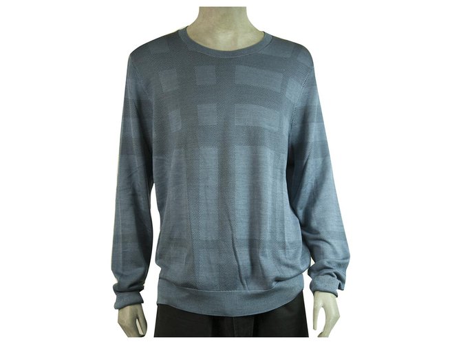 Burberry Brit Burberry London Blue Sweater 100% Silk Knit Check Mens Top  size XXL  - Joli Closet