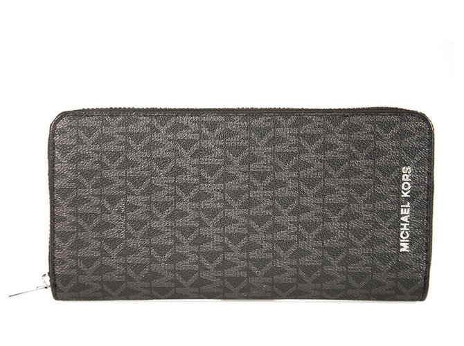 Michael Kors - Cooper Black Logo Leinwand Reißverschluss um Smartphone Brieftasche , NEU Schwarz  ref.290434