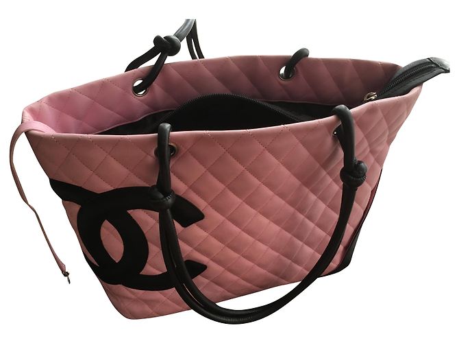 Sac cabas Chanel Cambon en cuir rose