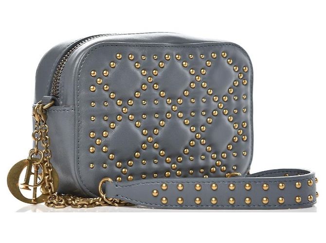 Cannage Borsa Camera Dior Blu in Pelle