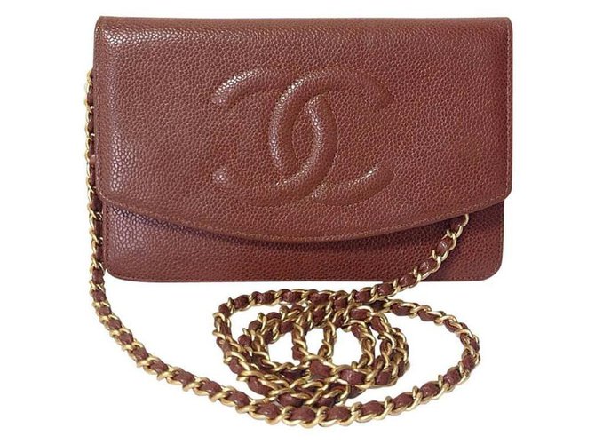 Wallet On Chain Chanel Kette an der Brieftasche Braun Leder  ref.290605