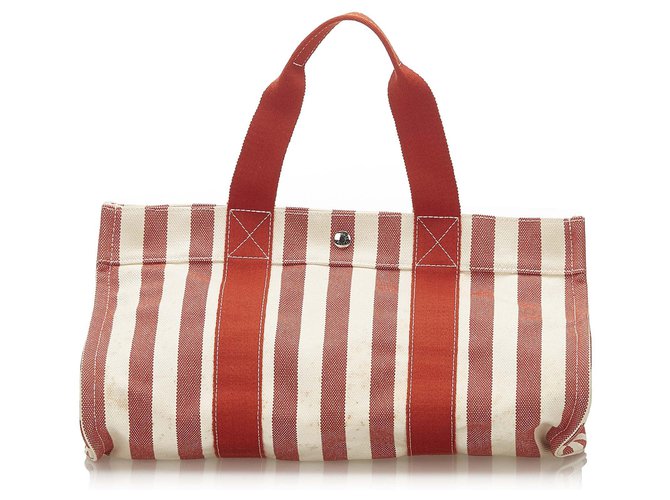 Hermès Blanc Cannes PM Toile Tissu Rouge  ref.290697