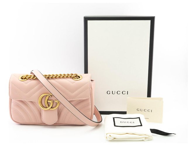 Bolso Gucci GG Marmont Mini rosa pastel Cuero  ref.290881