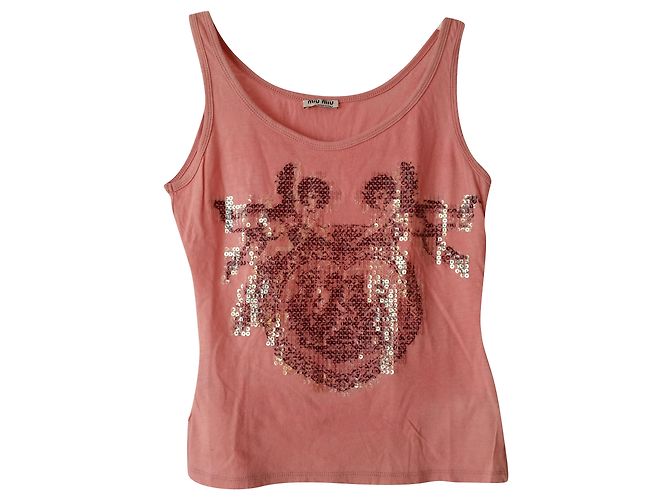 MIU MIU TOP DE JERSEY DE PUNTO ACANALADO BORDADO Melocotón