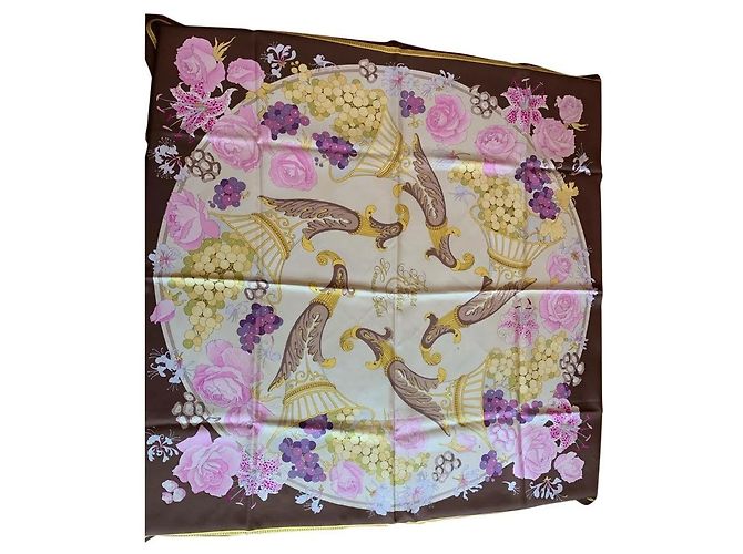 Hermès Hermes Fleurs et Raisins Rosa Bianco Porpora Giallo 