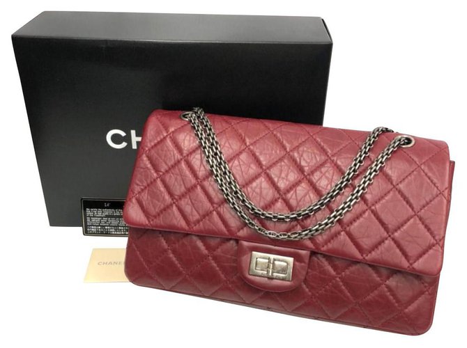 Chanel 2.55 Reedição 227 bolsa clássica Vermelho Couro  ref.290971