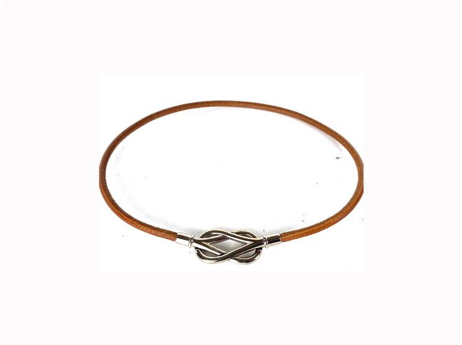 "Hermès Infinity Loop Choker Ou Bracelet Argent Crochet" Cuir Marron Argenté  ref.291278