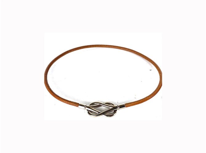 "Hermès Infinity Loop Choker oder Armband Silver Hook" Braun Silber Leder Geld