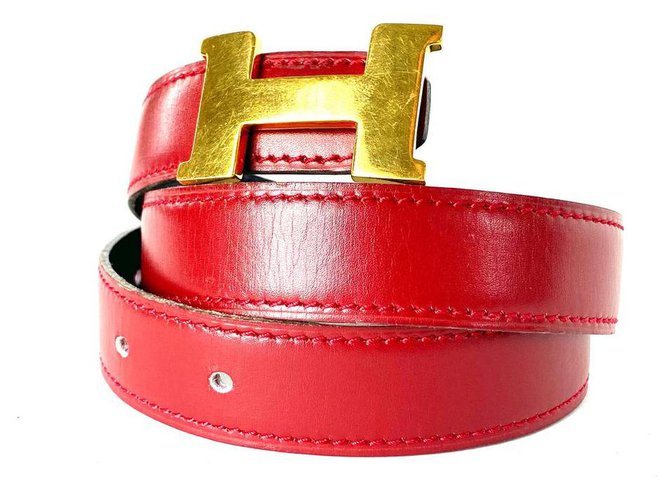 Hermès Ermete 24Kit cintura reversibile con logo H mm H Navy Red Gold Oro bianco  ref.291290