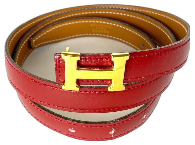 Hermès Hermes 18mm Kit de cinturón reversible con logo H rojo marrón dorado Oro blanco  ref.291304