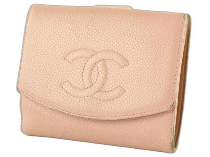 Chanel Vintage Chanel Pink Caviar Leather CC Logo Bifold Wallet