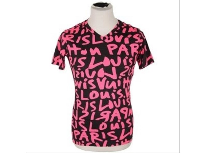 Pre-owned Louis Vuitton Graffiti Print V-neck T-shirt In Pink