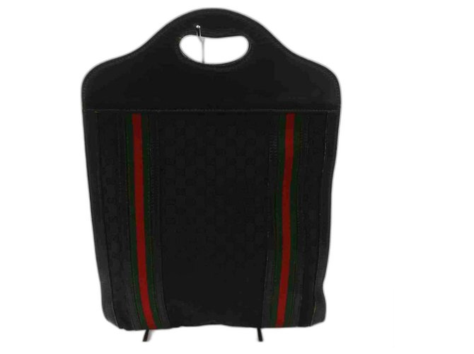 Gucci Web Monogram GG Black Handbag Tote Leather  ref.291784