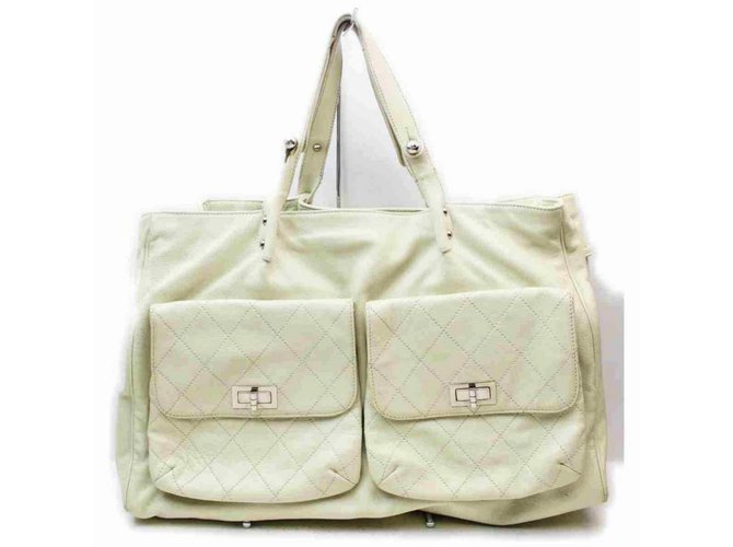 Chanel Extra Large Caviar Tote White Travel Shopper  ref.291814