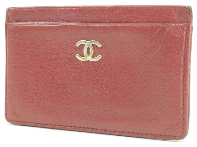 Chanel Estojo para cartões estojo tipo carteira CC em couro vermelho 13CK0123 Ouro branco Prata  ref.291901
