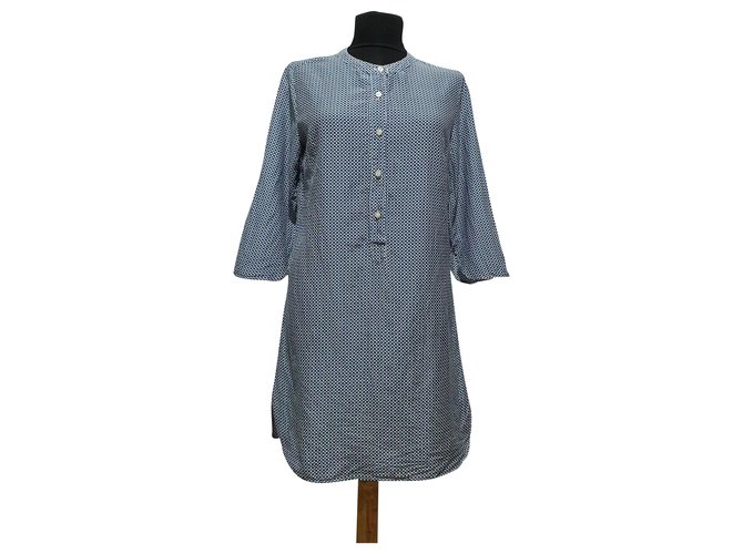 0039 Camicia Tunica in Cotone e Seta Blu